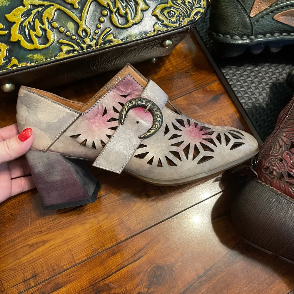 Pink and gray shoes